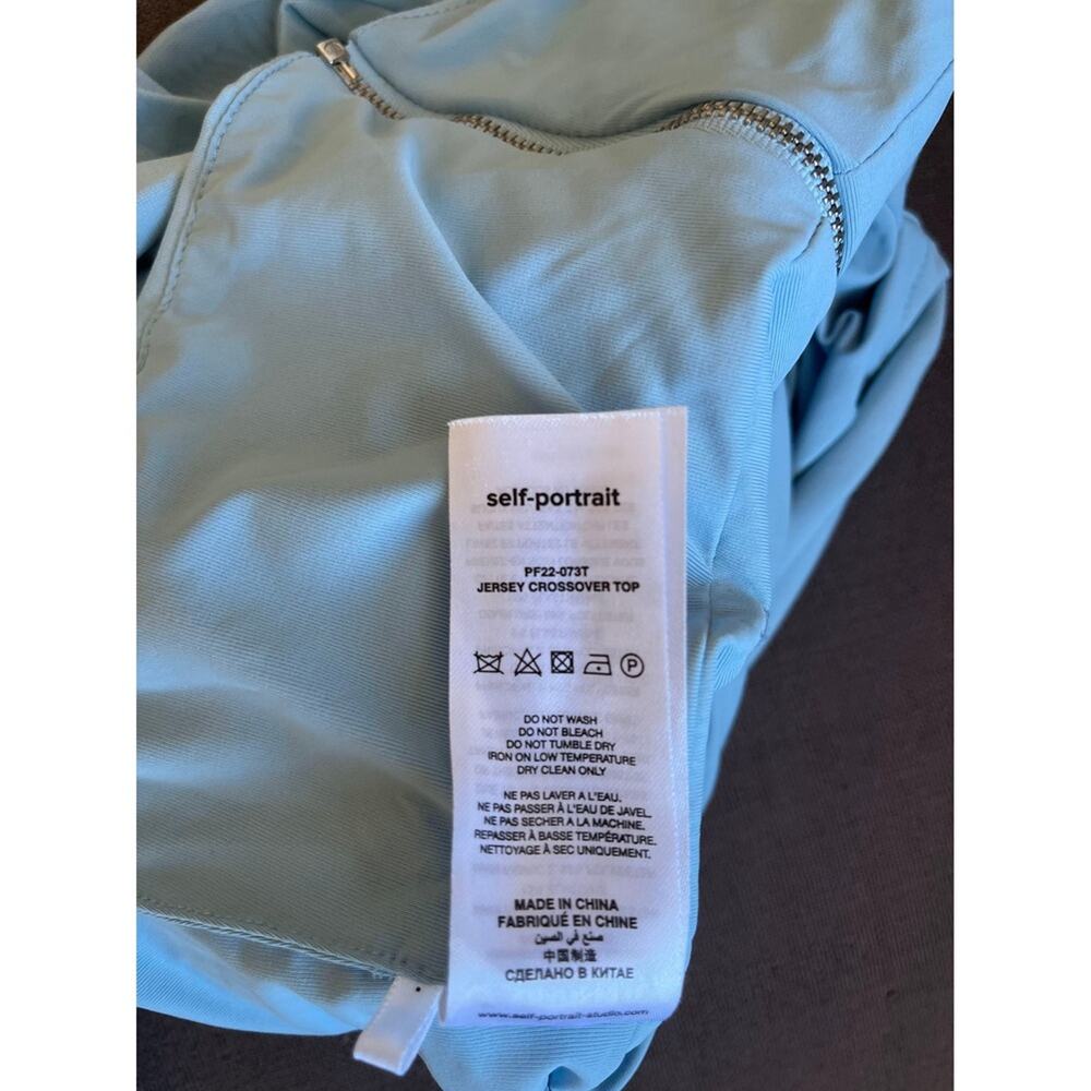 Self Portrait Light Blue Ruched Mesh Jersey Crossover Long Sleeve Top Size 0 - Picture 7 of 7